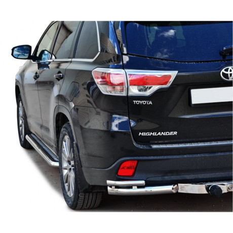 Защита заднего бампера «Уголки двойные» (d63,5) для Toyota Highlander (2014-2015)(Нерж. Сталь) купить недорого с доставкой в Баган
