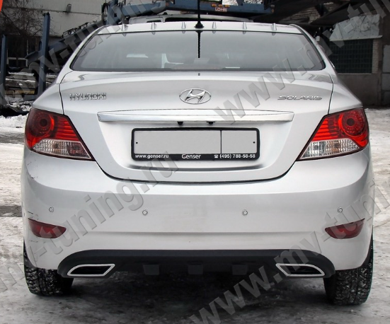 Диффузор заднего бампера var №2 (текстурный пластик) для Hyundai Solaris (2010-2013) купить недорого с доставкой в Баган