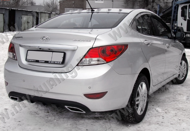 Диффузор заднего бампера var №2 (текстурный пластик) для Hyundai Solaris (2010-2013) купить недорого с доставкой в Баган