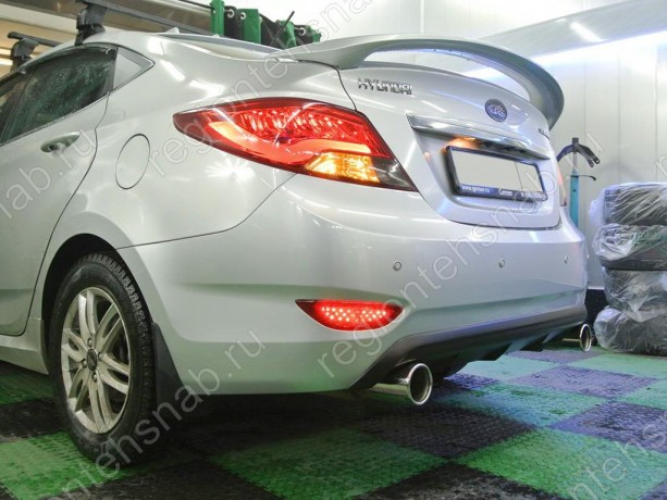 Диффузор заднего бампера var №3 (двойной выхлоп) для Hyundai Solaris (2010-2013) купить недорого с доставкой в Баган