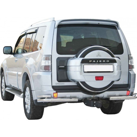 Защита заднего бампера «Уголки двойные» (d63,5) для Mitsubishi Pajero IV (2006-2015)(Нерж. Сталь) купить недорого с доставкой в Баган